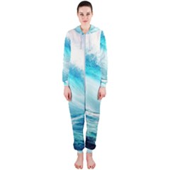 Tsunami Waves Ocean Sea Nautical Nature Water 8 Hooded Jumpsuit (ladies)