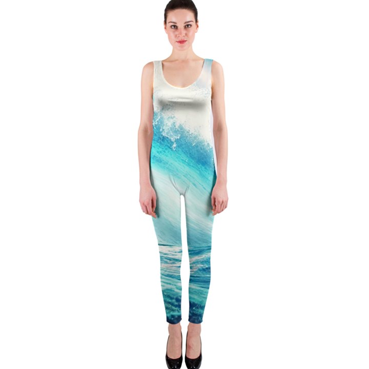 Tsunami Waves Ocean Sea Nautical Nature Water 8 One Piece Catsuit