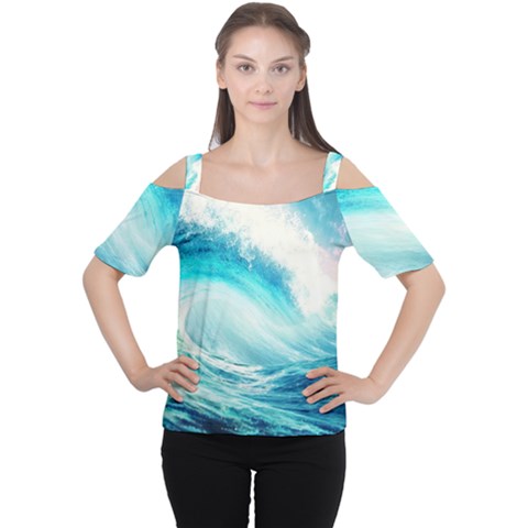 Tsunami Waves Ocean Sea Nautical Nature Water 8 Cutout Shoulder Tee by Jancukart