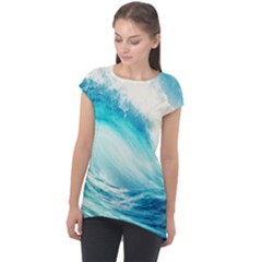 Tsunami Waves Ocean Sea Nautical Nature Water 8 Cap Sleeve High Low Top by Jancukart