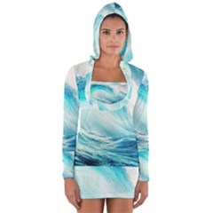 Tsunami Waves Ocean Sea Nautical Nature Water 8 Long Sleeve Hooded T-shirt by Jancukart