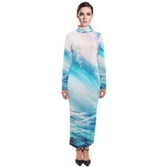 Tsunami Waves Ocean Sea Nautical Nature Water 8 Turtleneck Maxi Dress by Jancukart