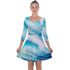 Tsunami Waves Ocean Sea Nautical Nature Water 8 Quarter Sleeve Skater Dress