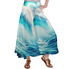 Tsunami Waves Ocean Sea Nautical Nature Water 8 Women s Satin Palazzo Pants by Jancukart