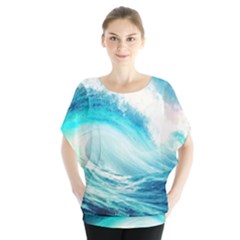 Tsunami Waves Ocean Sea Nautical Nature Water 8 Batwing Chiffon Blouse