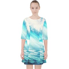 Tsunami Waves Ocean Sea Nautical Nature Water 8 Quarter Sleeve Pocket Dress