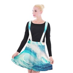 Tsunami Waves Ocean Sea Nautical Nature Water 8 Suspender Skater Skirt by Jancukart