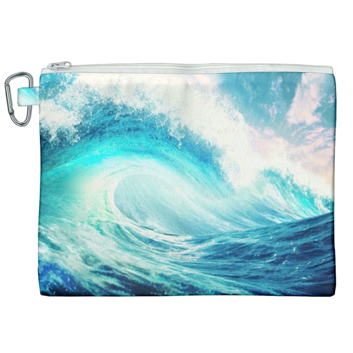 Tsunami Waves Ocean Sea Nautical Nature Water 8 Canvas Cosmetic Bag (XXL)