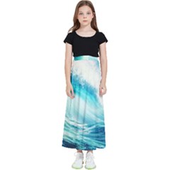 Tsunami Waves Ocean Sea Nautical Nature Water 8 Kids  Flared Maxi Skirt by Jancukart