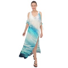 Tsunami Waves Ocean Sea Nautical Nature Water 8 Maxi Chiffon Cover Up Dress by Jancukart