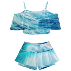 Tsunami Waves Ocean Sea Nautical Nature Water 8 Kids  Off Shoulder Skirt Bikini by Jancukart