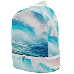 Tsunami Waves Ocean Sea Nautical Nature Water 8 Zip Bottom Backpack by Jancukart