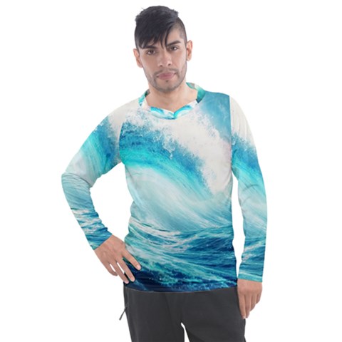 Tsunami Waves Ocean Sea Nautical Nature Water 8 Men s Pique Long Sleeve Tee by Jancukart