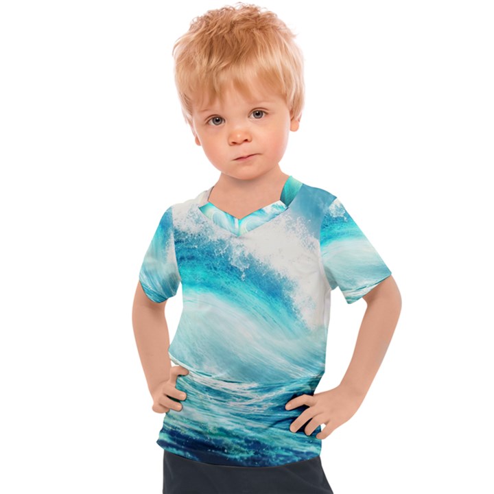 Tsunami Waves Ocean Sea Nautical Nature Water 8 Kids  Sports Tee