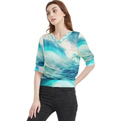 Tsunami Waves Ocean Sea Nautical Nature Water 8 Quarter Sleeve Blouse