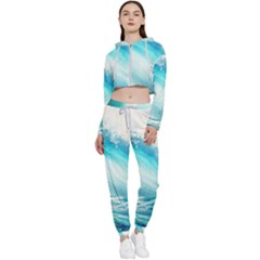 Tsunami Waves Ocean Sea Nautical Nature Water 8 Cropped Zip Up Lounge Set by Jancukart