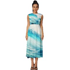 Tsunami Waves Ocean Sea Nautical Nature Water 8 Sleeveless Round Neck Midi Dress by Jancukart