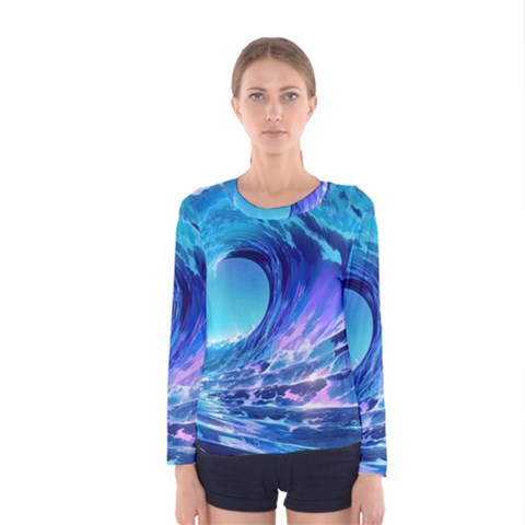 Tsunami Tidal Wave Ocean Waves Sea Nature Water 2 Women s Long Sleeve Tee by Jancukart