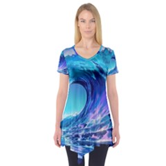 Tsunami Tidal Wave Ocean Waves Sea Nature Water 2 Short Sleeve Tunic  by Jancukart