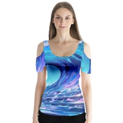 Tsunami Tidal Wave Ocean Waves Sea Nature Water 2 Butterfly Sleeve Cutout Tee 