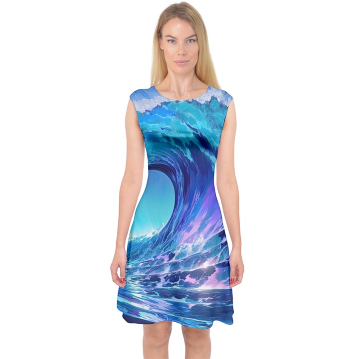 Tsunami Tidal Wave Ocean Waves Sea Nature Water 2 Capsleeve Midi Dress