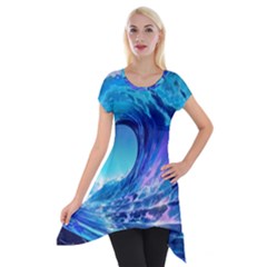 Tsunami Tidal Wave Ocean Waves Sea Nature Water 2 Short Sleeve Side Drop Tunic by Jancukart