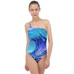 Tsunami Tidal Wave Ocean Waves Sea Nature Water 2 Classic One Shoulder Swimsuit