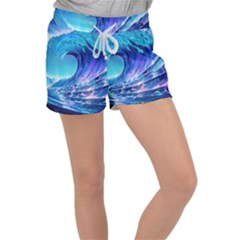 Tsunami Tidal Wave Ocean Waves Sea Nature Water 2 Women s Velour Lounge Shorts