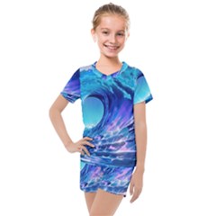 Tsunami Tidal Wave Ocean Waves Sea Nature Water 2 Kids  Mesh Tee And Shorts Set