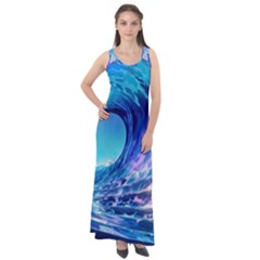 Tsunami Tidal Wave Ocean Waves Sea Nature Water 2 Sleeveless Velour Maxi Dress by Jancukart