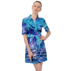 Tsunami Tidal Wave Ocean Waves Sea Nature Water 2 Belted Shirt Dress by Jancukart