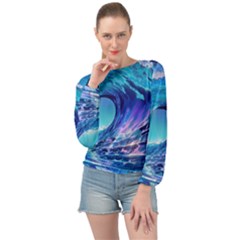 Tsunami Tidal Wave Ocean Waves Sea Nature Water 2 Banded Bottom Chiffon Top by Jancukart