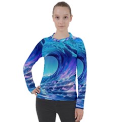 Tsunami Tidal Wave Ocean Waves Sea Nature Water 2 Women s Pique Long Sleeve Tee