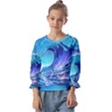 Tsunami Tidal Wave Ocean Waves Sea Nature Water 2 Kids  Cuff Sleeve Top View1