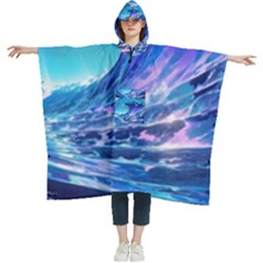 Tsunami Tidal Wave Ocean Waves Sea Nature Water 2 Women s Hooded Rain Ponchos by Jancukart