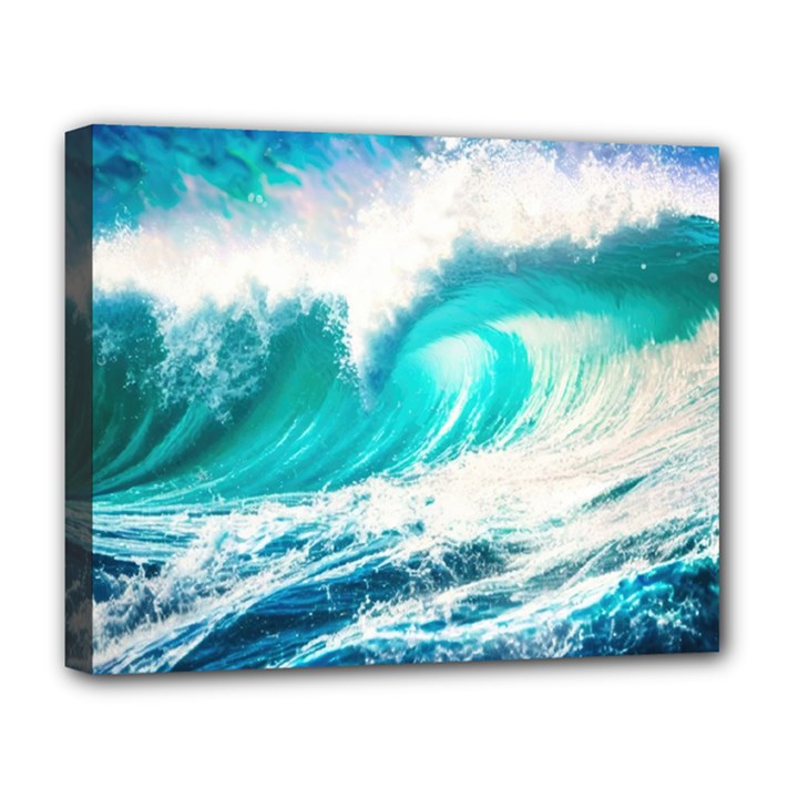 Tsunami Waves Ocean Sea Nautical Nature Water Blue Nature Deluxe Canvas 20  x 16  (Stretched)