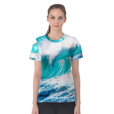 Tsunami Waves Ocean Sea Nautical Nature Water Blue Nature Women s Sport Mesh Tee by Jancukart