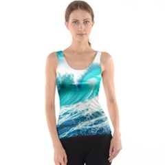 Tsunami Waves Ocean Sea Nautical Nature Water Blue Nature Tank Top