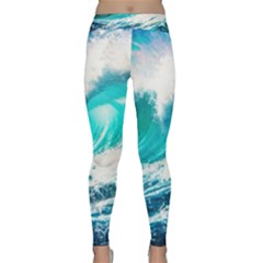 Tsunami Waves Ocean Sea Nautical Nature Water Blue Nature Classic Yoga Leggings by Jancukart