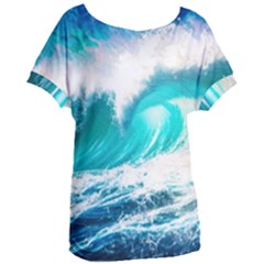 Tsunami Waves Ocean Sea Nautical Nature Water Blue Nature Women s Oversized Tee by Jancukart