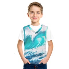 Tsunami Waves Ocean Sea Nautical Nature Water Blue Nature Kids  Basketball Tank Top