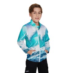 Tsunami Waves Ocean Sea Nautical Nature Water Blue Nature Kids  Windbreaker