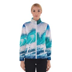 Tsunami Waves Ocean Sea Nautical Nature Water Blue Nature Women s Bomber Jacket