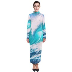 Tsunami Waves Ocean Sea Nautical Nature Water Blue Nature Turtleneck Maxi Dress