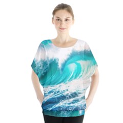 Tsunami Waves Ocean Sea Nautical Nature Water Blue Nature Batwing Chiffon Blouse