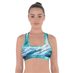 Tsunami Waves Ocean Sea Nautical Nature Water Blue Nature Cross Back Sports Bra