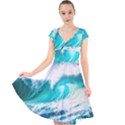 Tsunami Waves Ocean Sea Nautical Nature Water Blue Nature Cap Sleeve Front Wrap Midi Dress View1