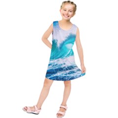 Tsunami Waves Ocean Sea Nautical Nature Water Blue Nature Kids  Tunic Dress