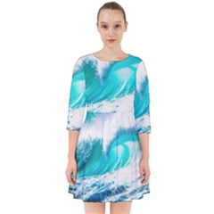 Tsunami Waves Ocean Sea Nautical Nature Water Blue Nature Smock Dress