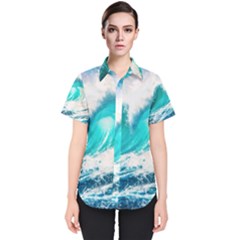 Tsunami Waves Ocean Sea Nautical Nature Water Blue Nature Women s Short Sleeve Shirt